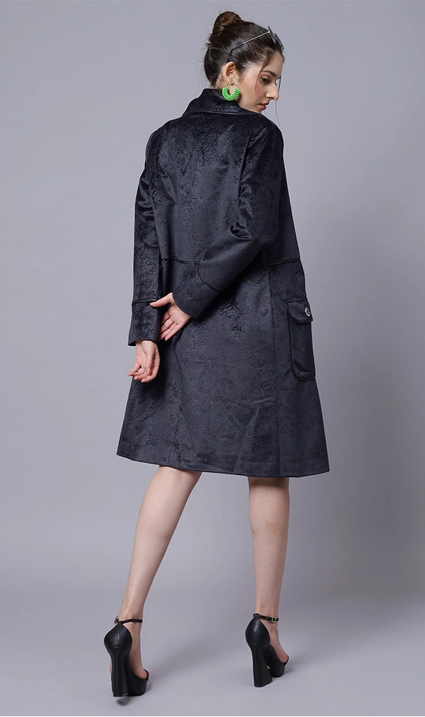 Grey Embossed Velvet Coat Plain ( LN0063 )