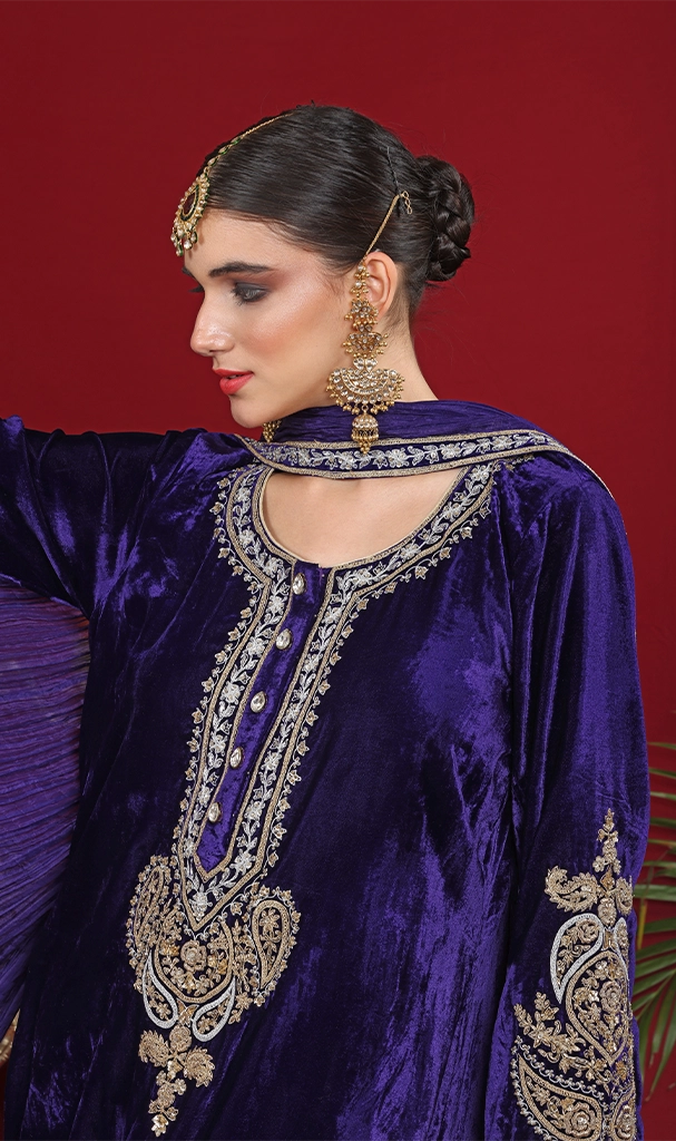 Velvet Purple & Pink Suit Kashmiri Phiran (LN0070)