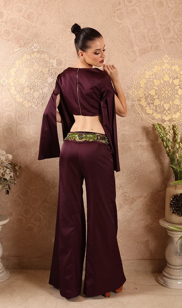 Purple Long Sleeves Green Embroidery (LN0038)