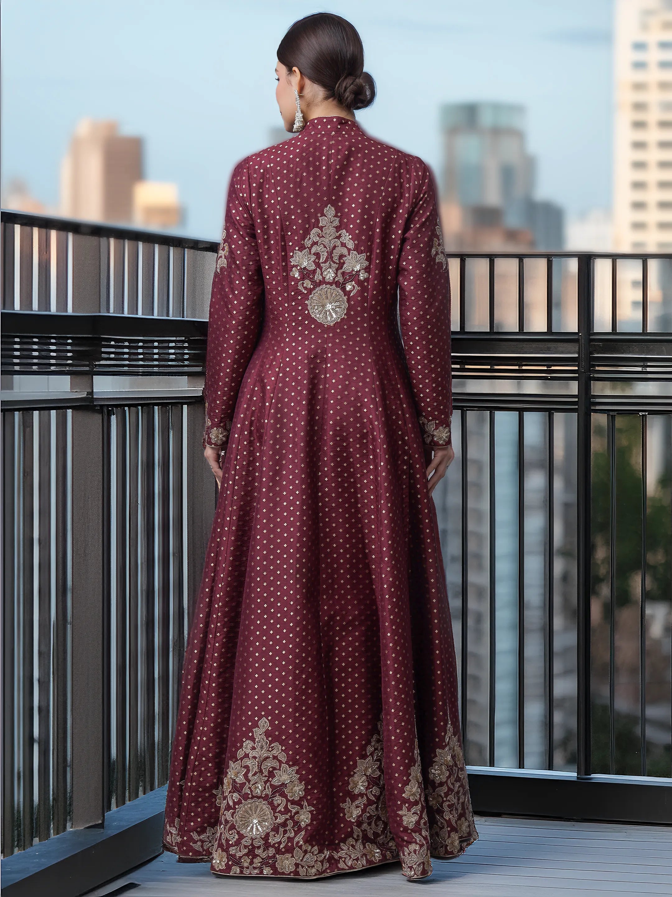 Wine Banarasi Heavy Jacket with Jalabiya (LN00138)