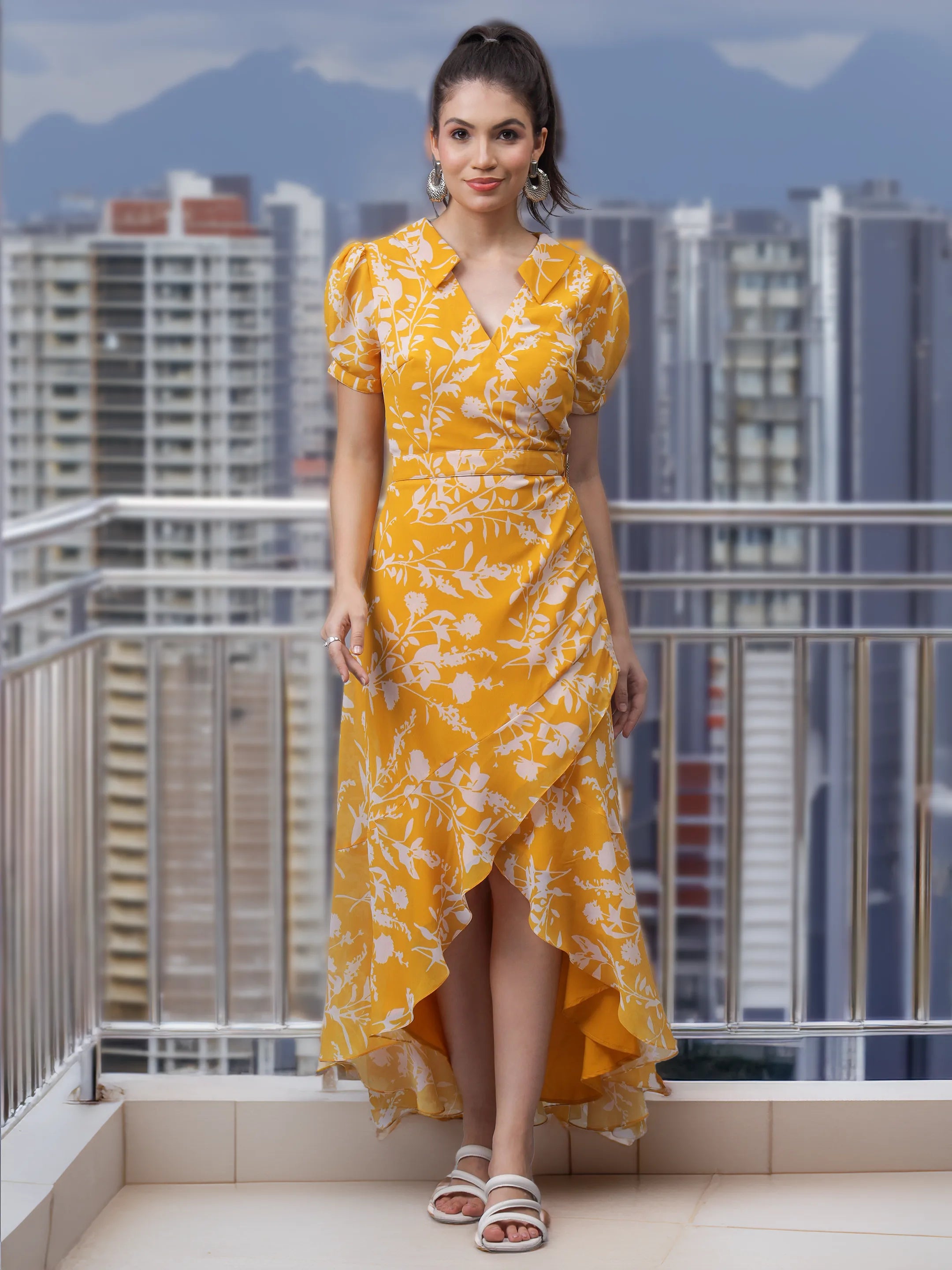 Lemon Yellow Sassy Long Wrap Dress (LN00142)