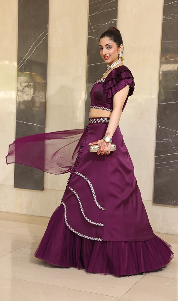 Aubergine Purple Blouse and Assymetric Lehenga (LN00108)