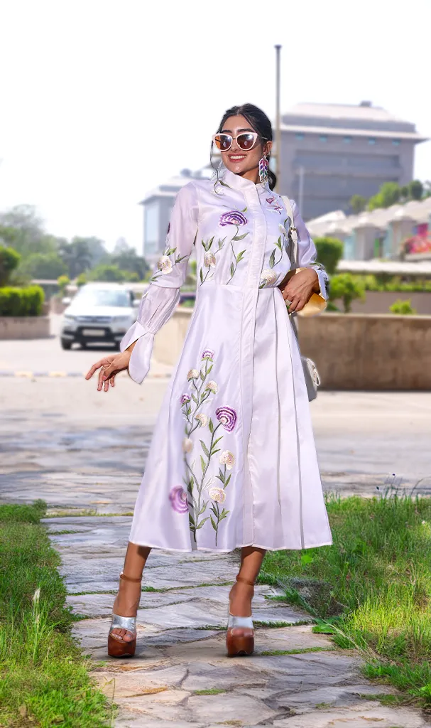 Ivory Multi Floral Long Dress (LN00106)