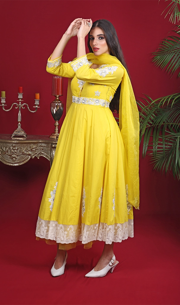 Yellow MulMul Muglai Suit (LN0067)