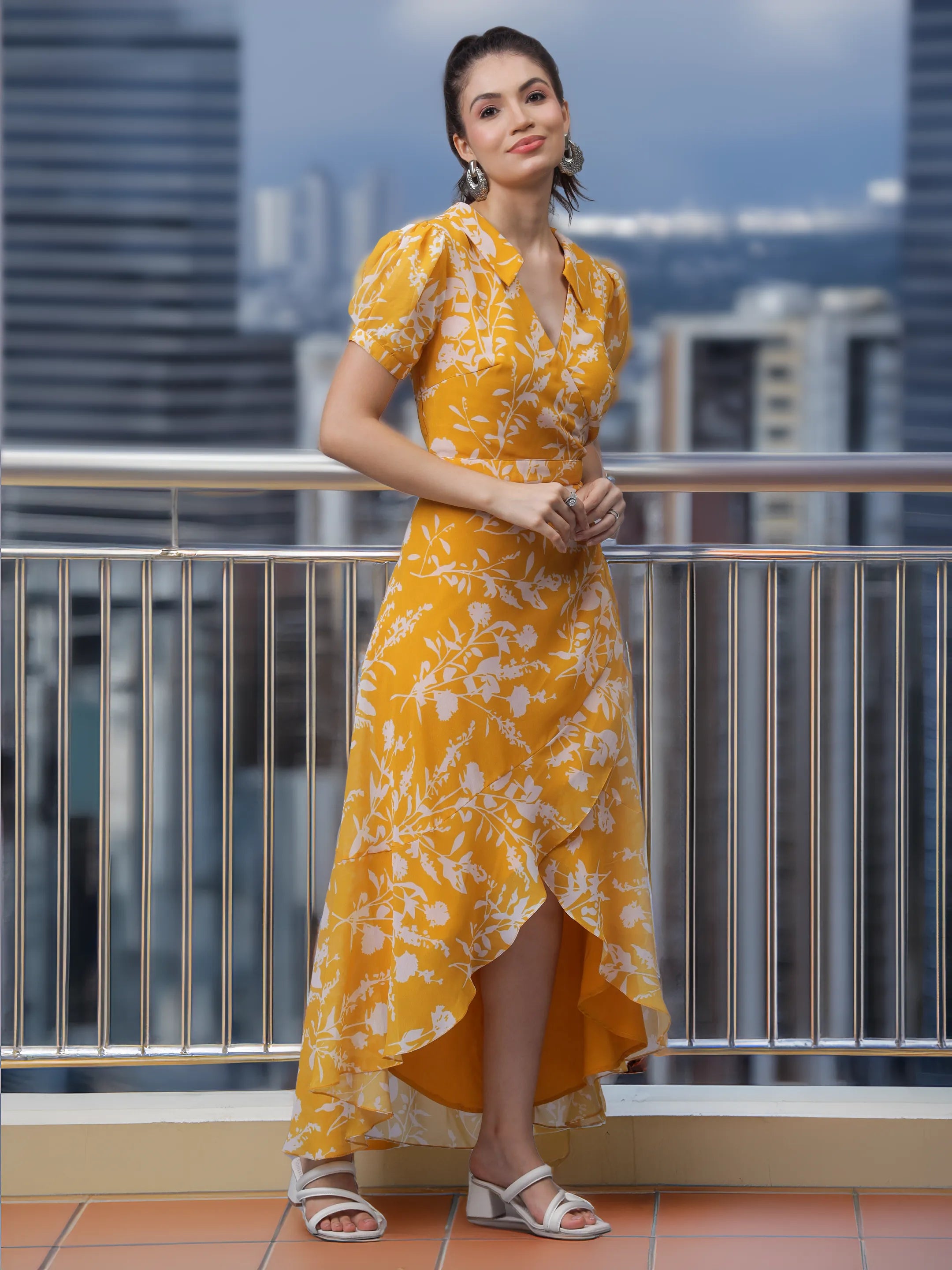 Lemon Yellow Sassy Long Wrap Dress (LN00142)