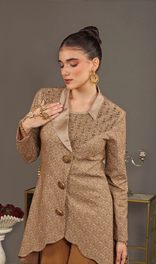 Beige Jacket with Sharara (LN0082)