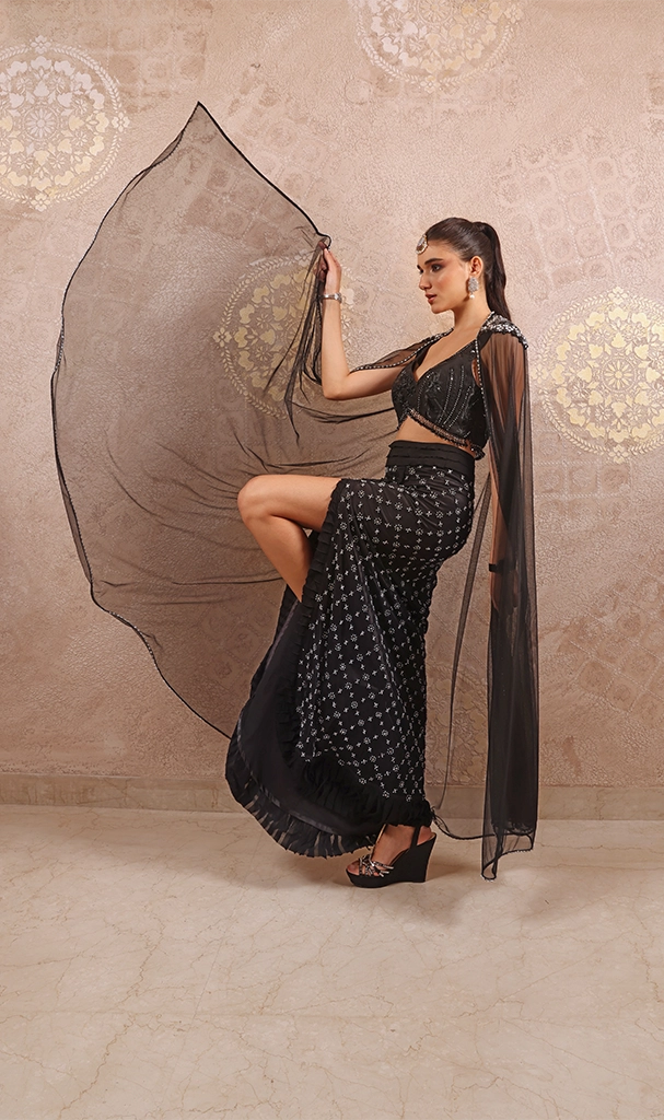 Black Net Skirt Blouse Dupatta (LN0087)