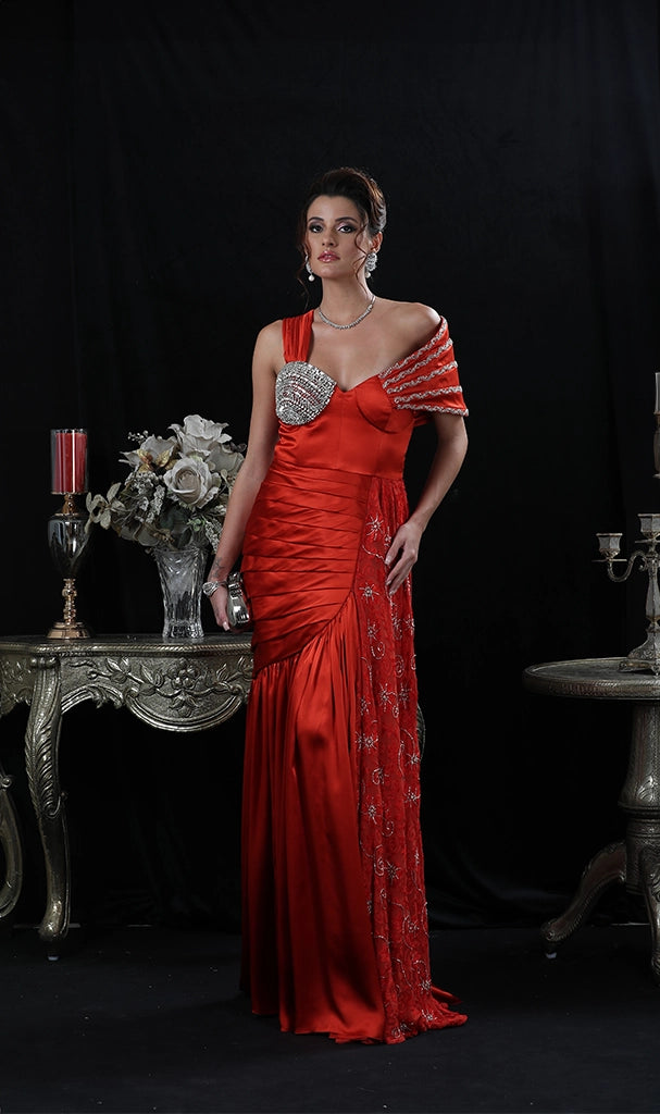 ORANGE GOWN IN SATIN SILK (LN00132)