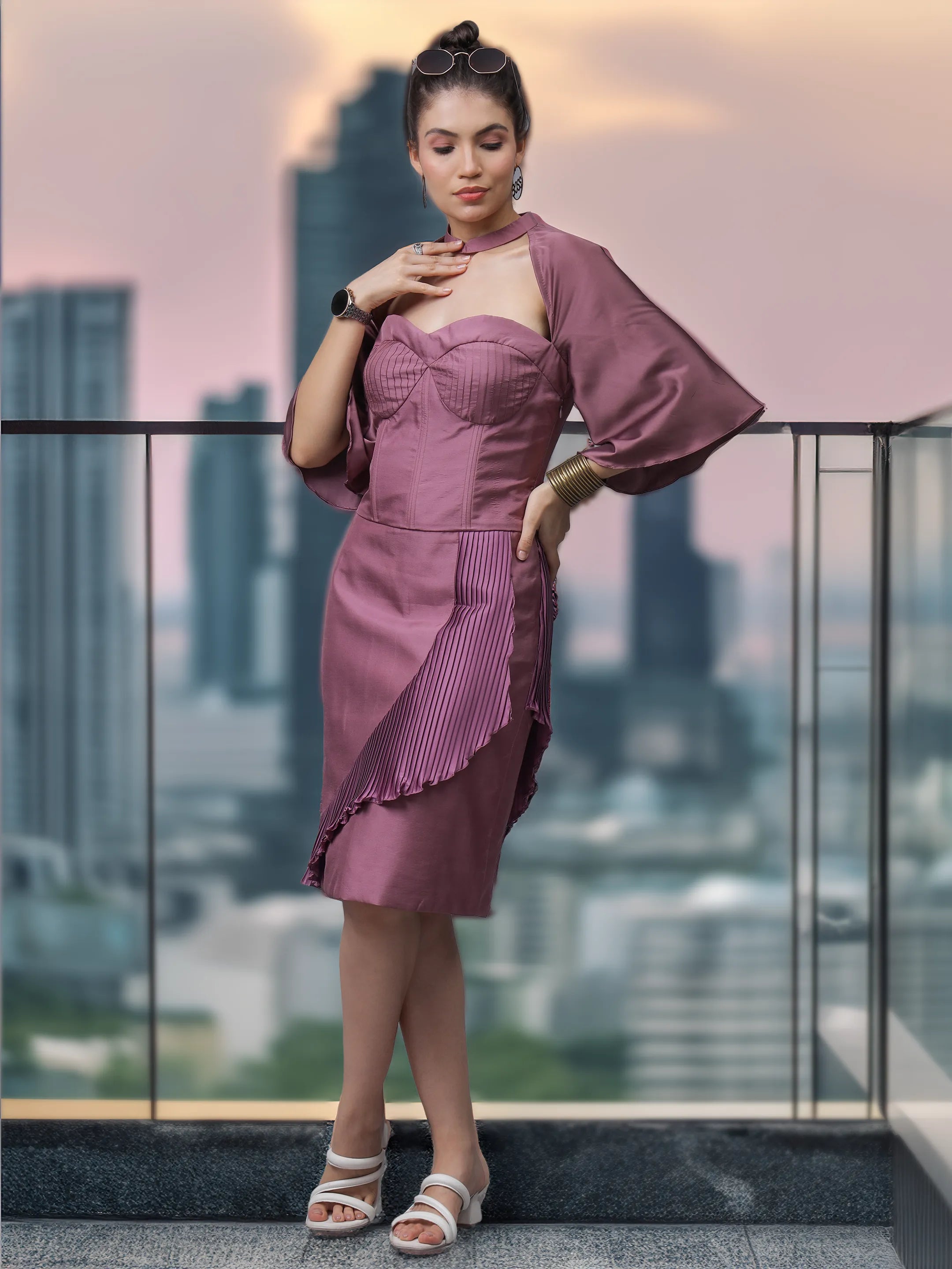 Mauve Boning Corset Midi Dress (LN00114)