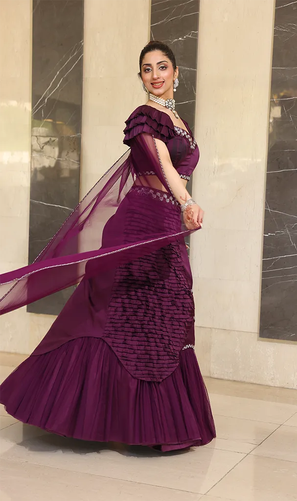 Aubergine Purple Blouse and Assymetric Lehenga (LN00108)