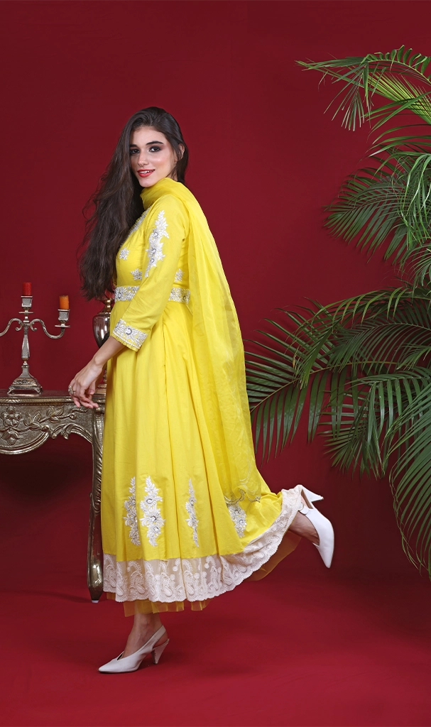 Yellow MulMul Muglai Suit (LN0067)