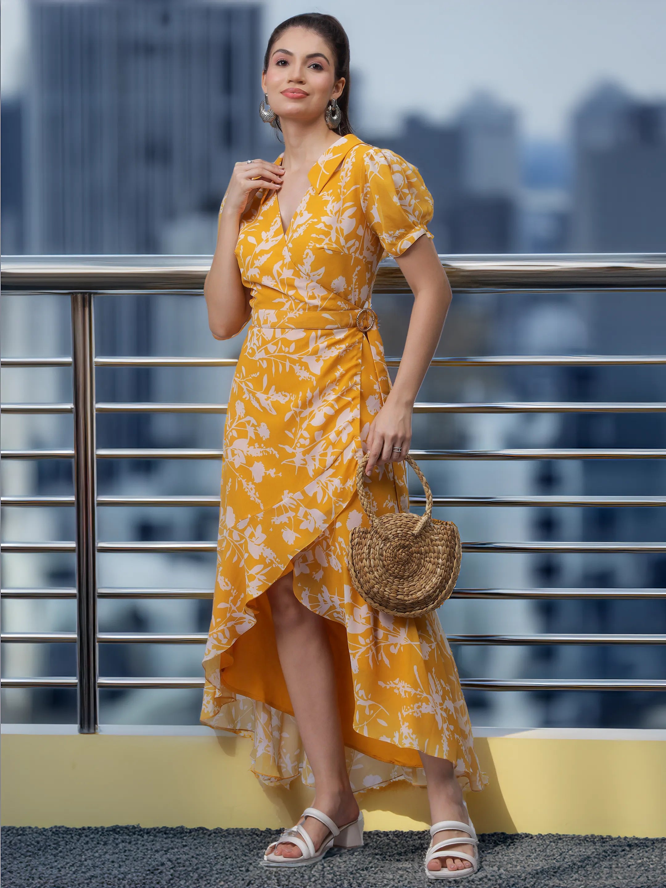 Lemon Yellow Sassy Long Wrap Dress (LN00142)