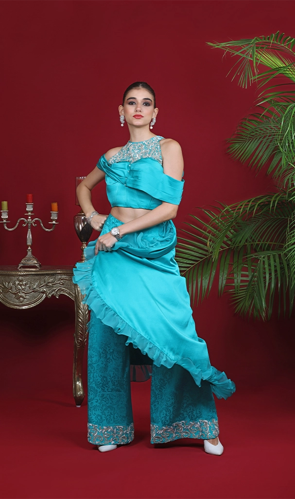 Turquoise Satin Outfit (LN0083)