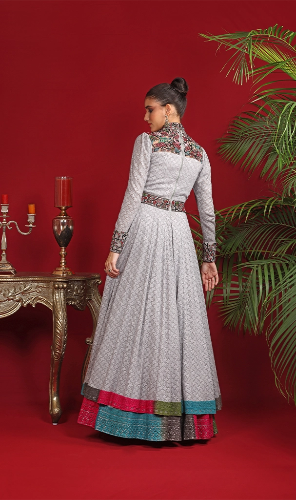 Grey long embroidered georgette Gown (LN0049)