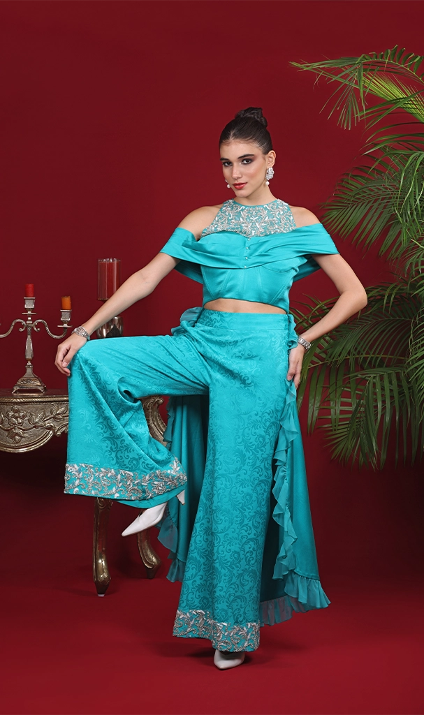 Turquoise Satin Outfit (LN0083)