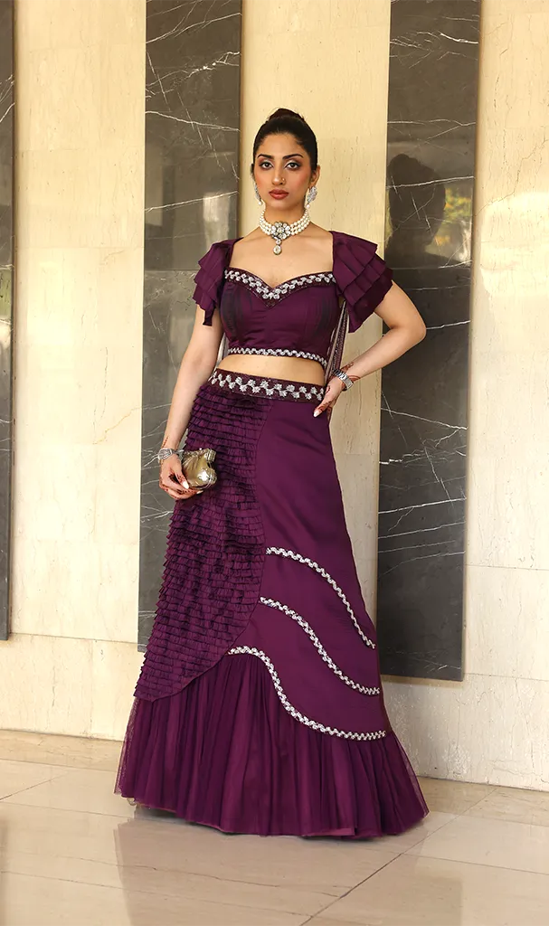 Aubergine Purple Blouse and Assymetric Lehenga (LN00108)