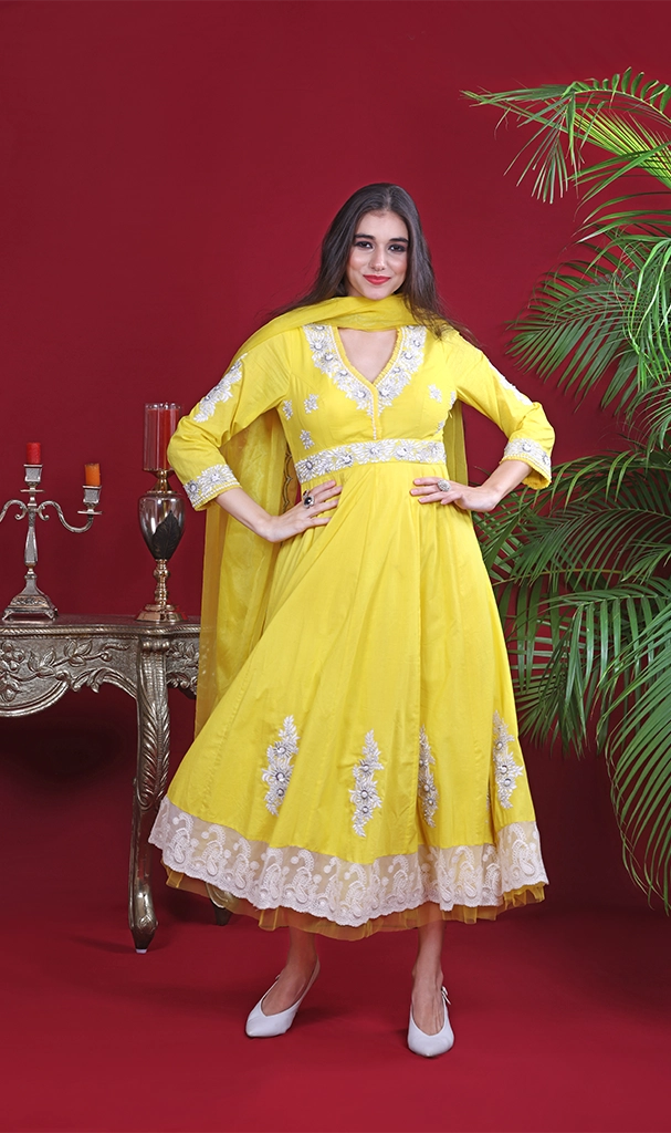 Yellow MulMul Muglai Suit (LN0067)