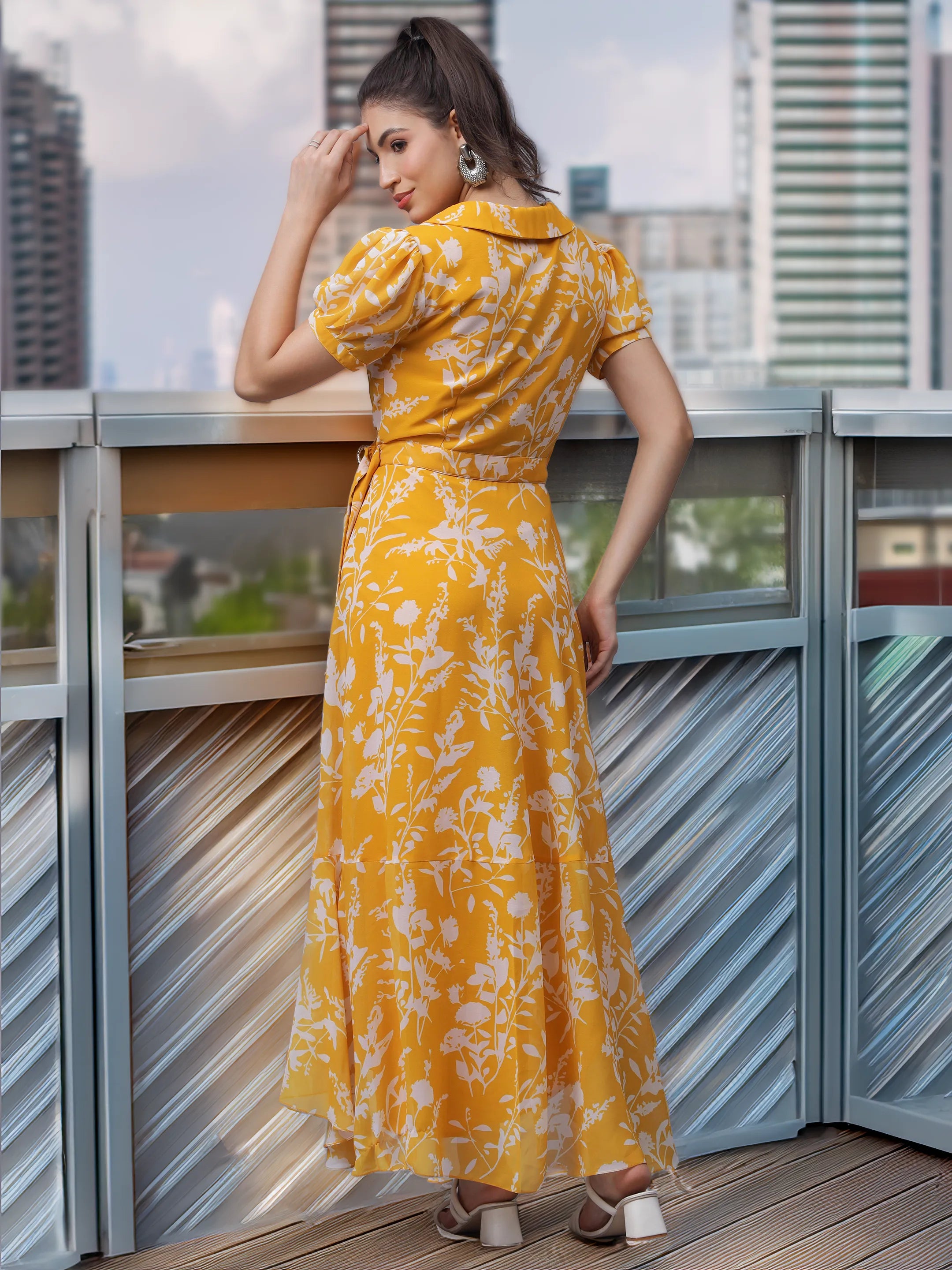 Lemon Yellow Sassy Long Wrap Dress (LN00142)