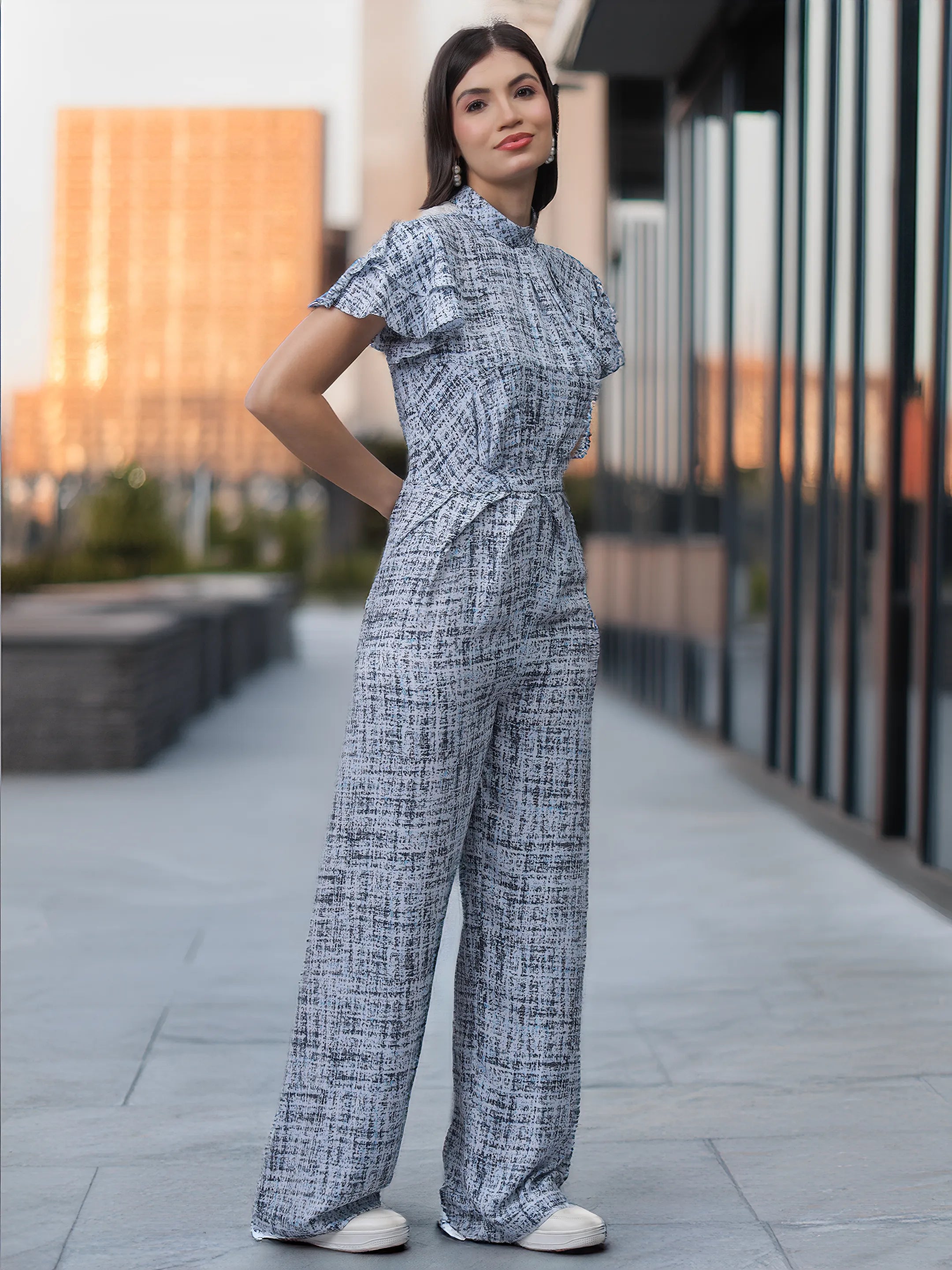 Westernised Sky Blue Printed Jumpsuit (LN00139)