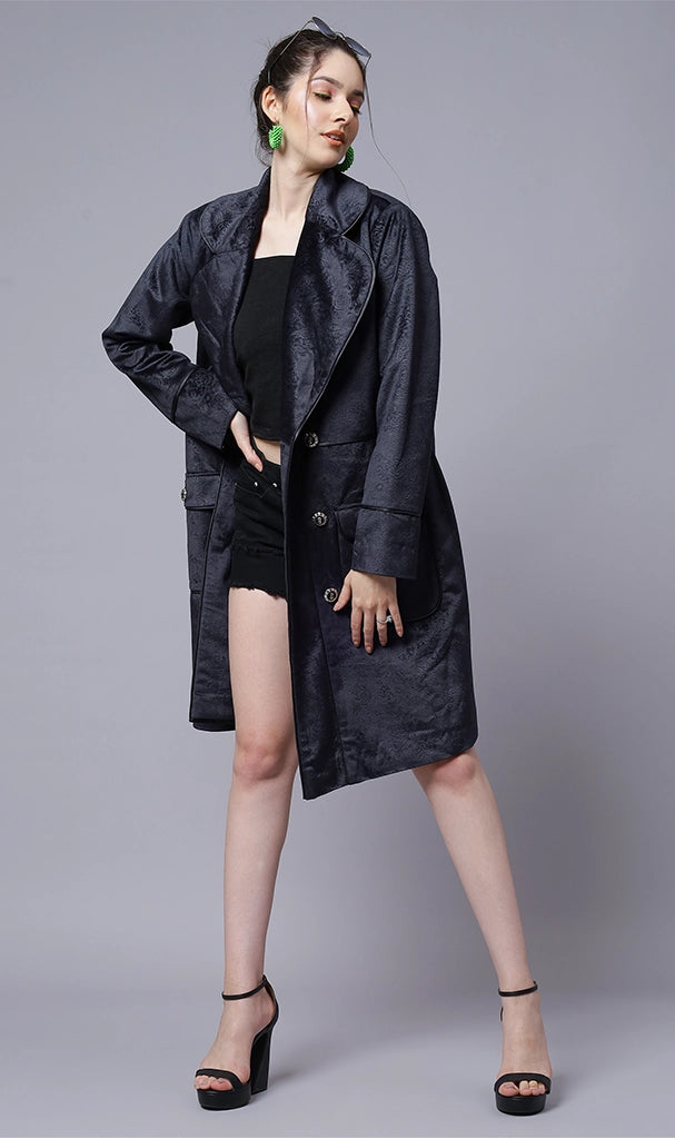 Grey Embossed Velvet Coat Plain ( LN0063 )