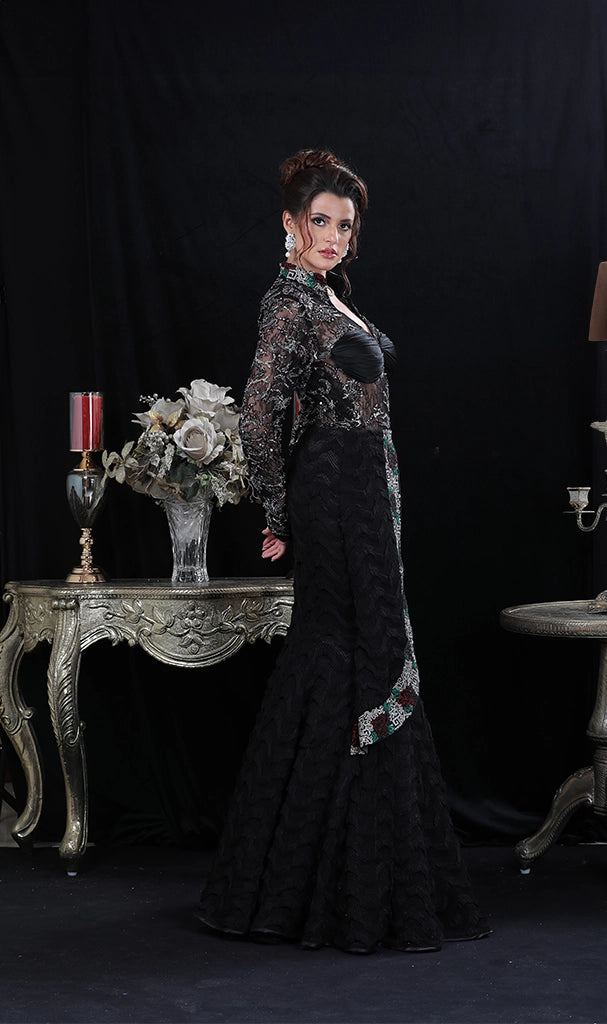 BLACK GOWN WITH NET TOP (LN0003)