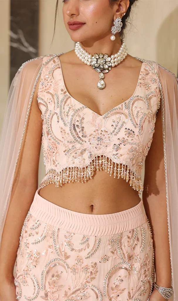 Peach Lehenga with net skirt blouse dupatta (LN00121)