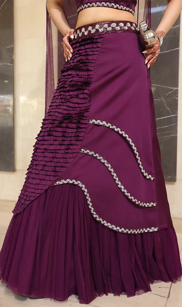 Aubergine Purple Blouse and Assymetric Lehenga (LN00108)