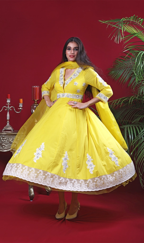 Yellow MulMul Muglai Suit (LN0067)