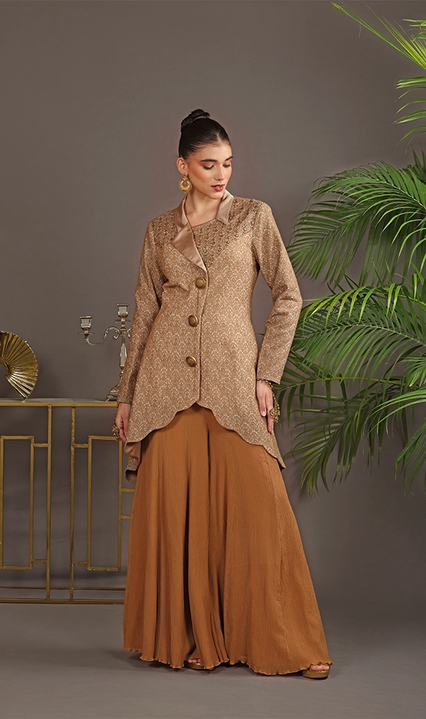 Beige Jacket with Sharara (LN0082)