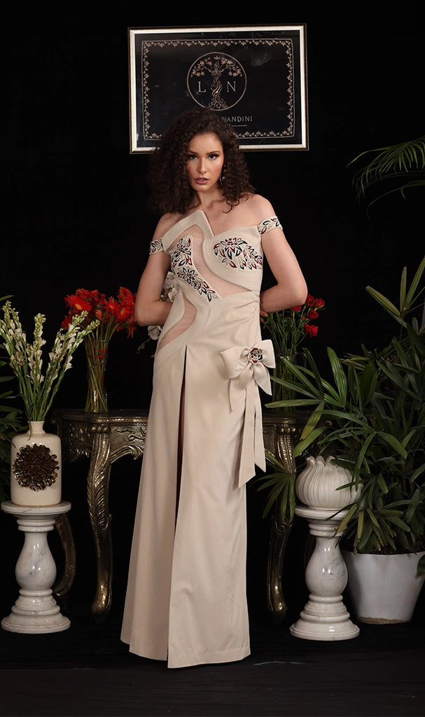 Ivory Velvet Long Gown (LN0027)